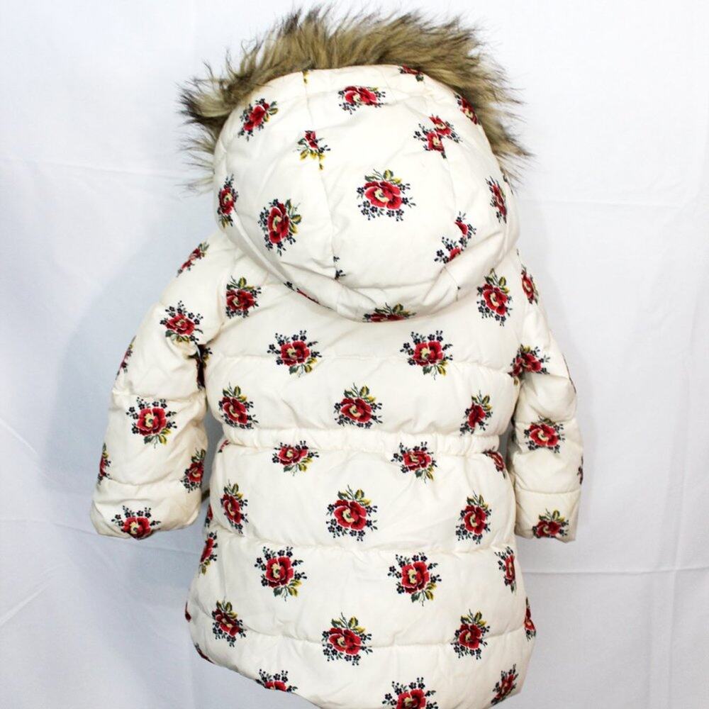 Baby Gap Floral Puffer Fur Hooded Coat 18-24 Months - Picture 3 of 8
